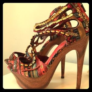 Unique Patterned & Beaded Gypsy High Heels